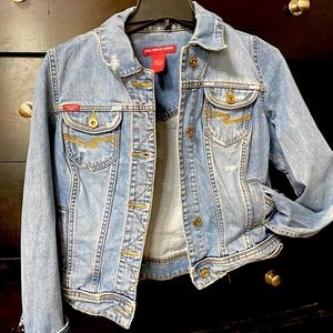 EUC distressed jean jacket Sz LG